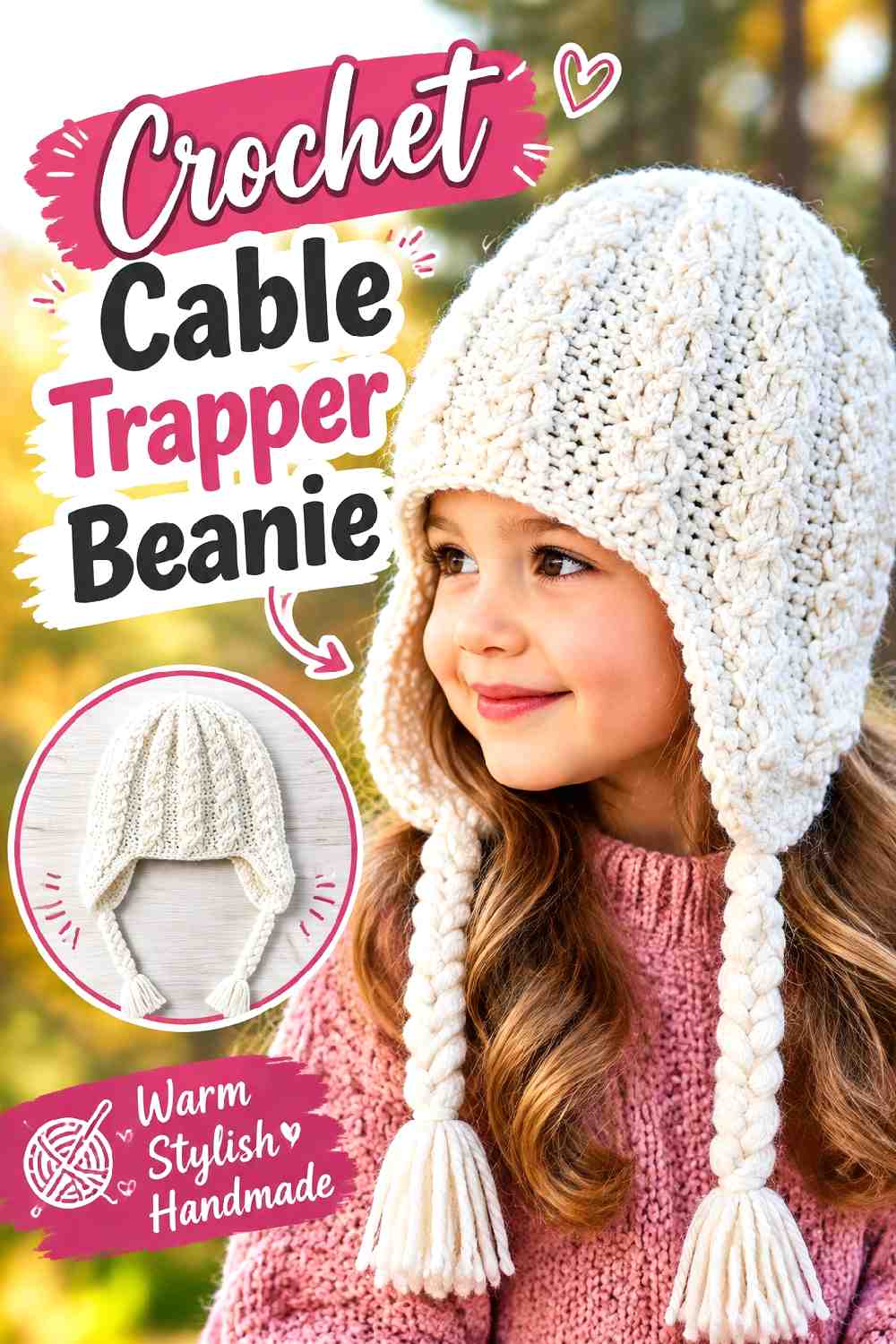 14. Crochet Cable Trapper Beanie