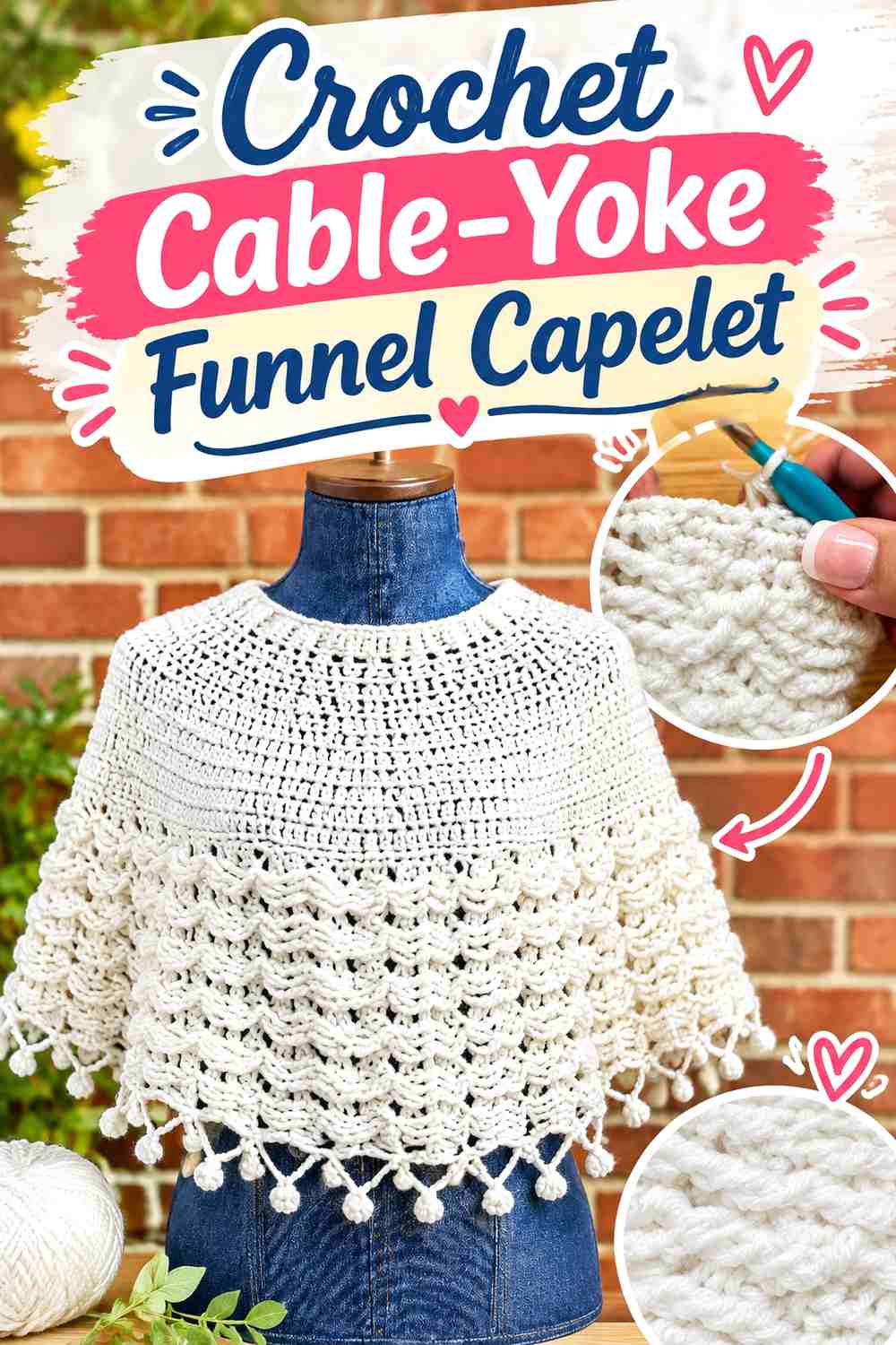 12. Crochet Cable Yoke Funnel Capelet