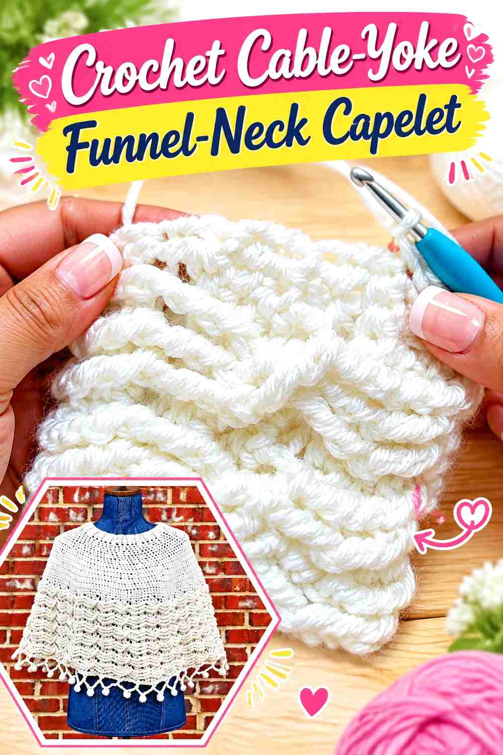2. Crochet Cable-Yoke Funnel-Neck Capelet