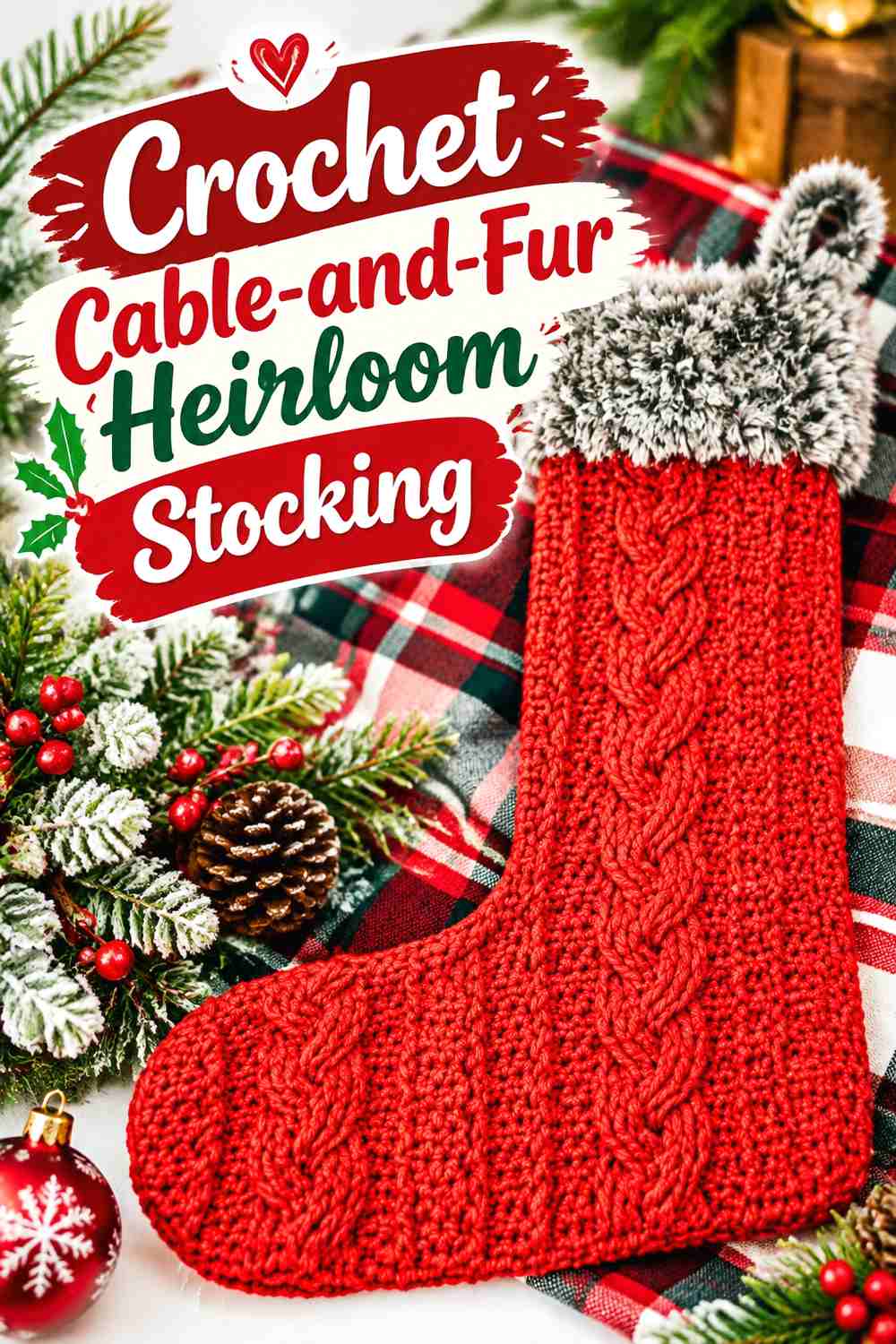 7. Crochet Cable-and-Fur Heirloom Stocking