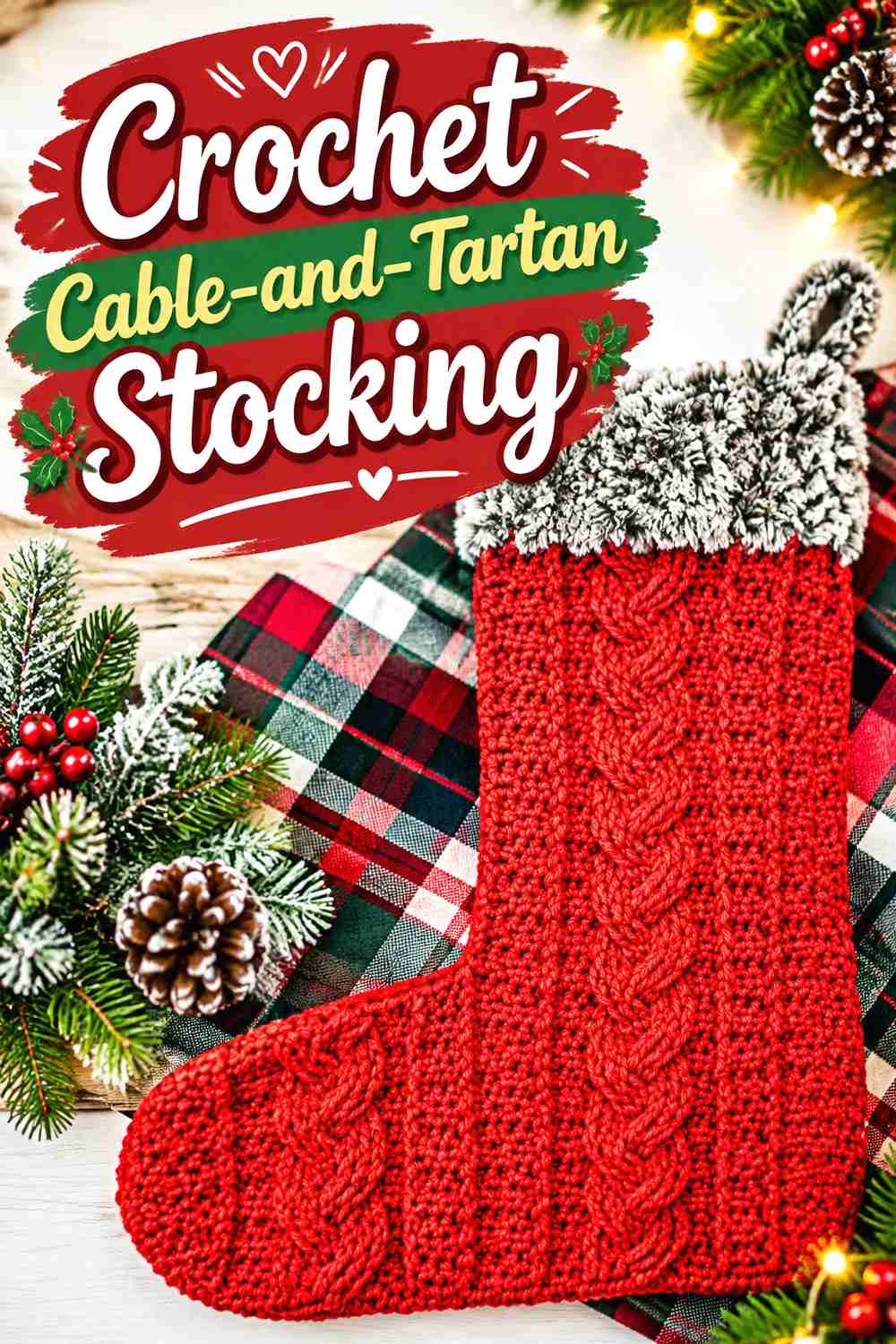 11. Crochet Cable-and-Tartan Stocking
