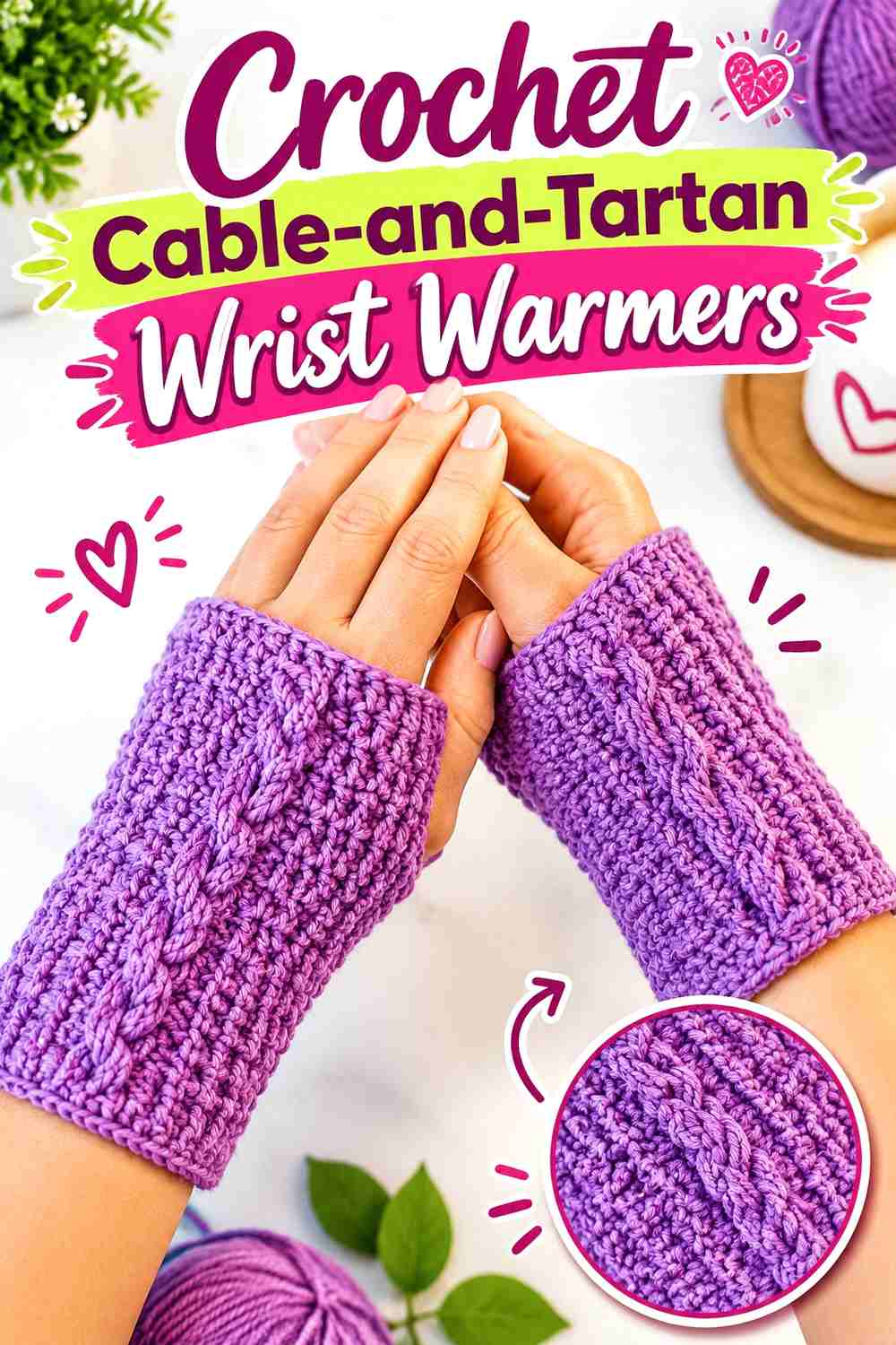 11. Crochet Cable-and-Tartan Wrist Warmers