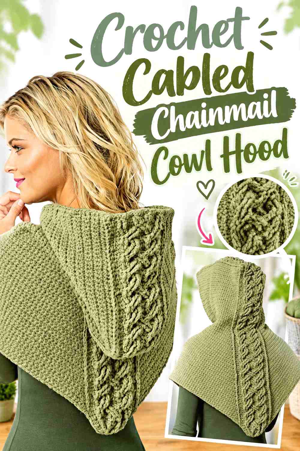 5. Crochet Cabled Chainmail Cowl Hood