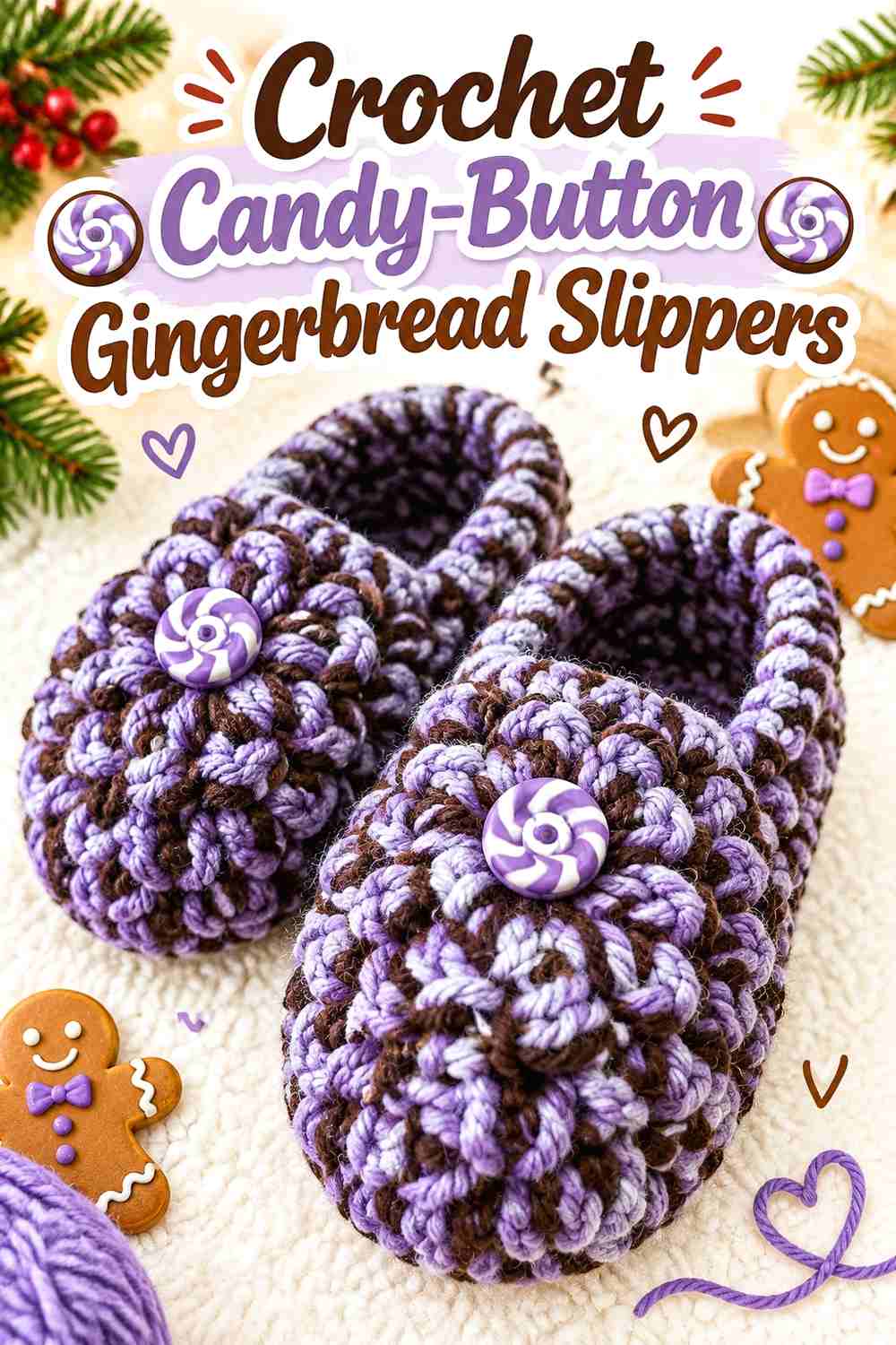 8. Crochet Candy-Button Gingerbread Slippers