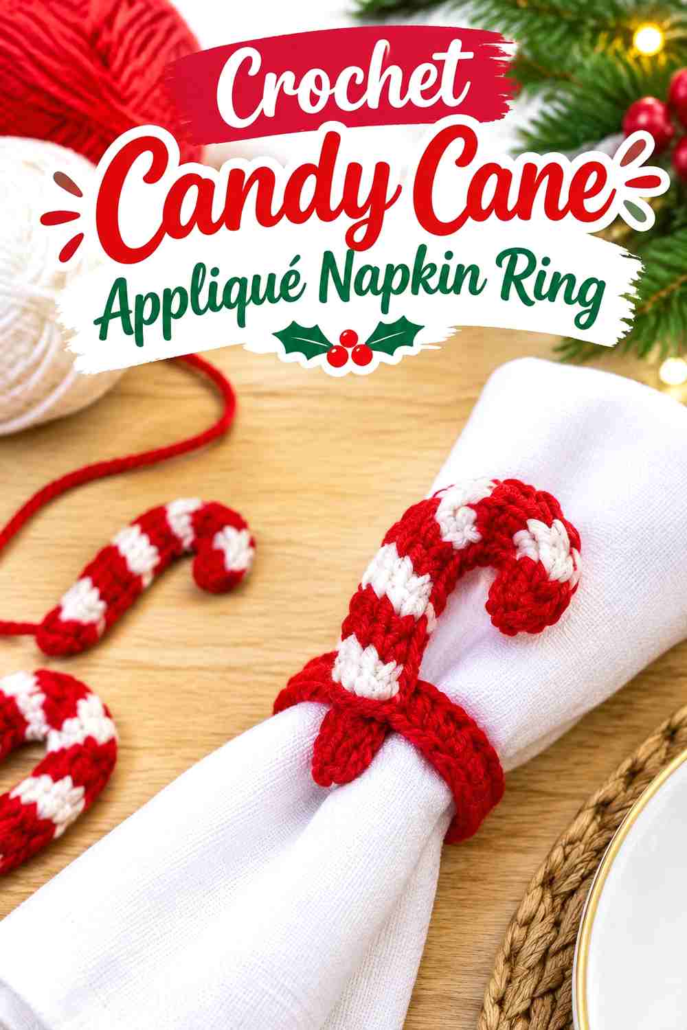 14. Crochet Candy Cane Appliqué Napkin Ring