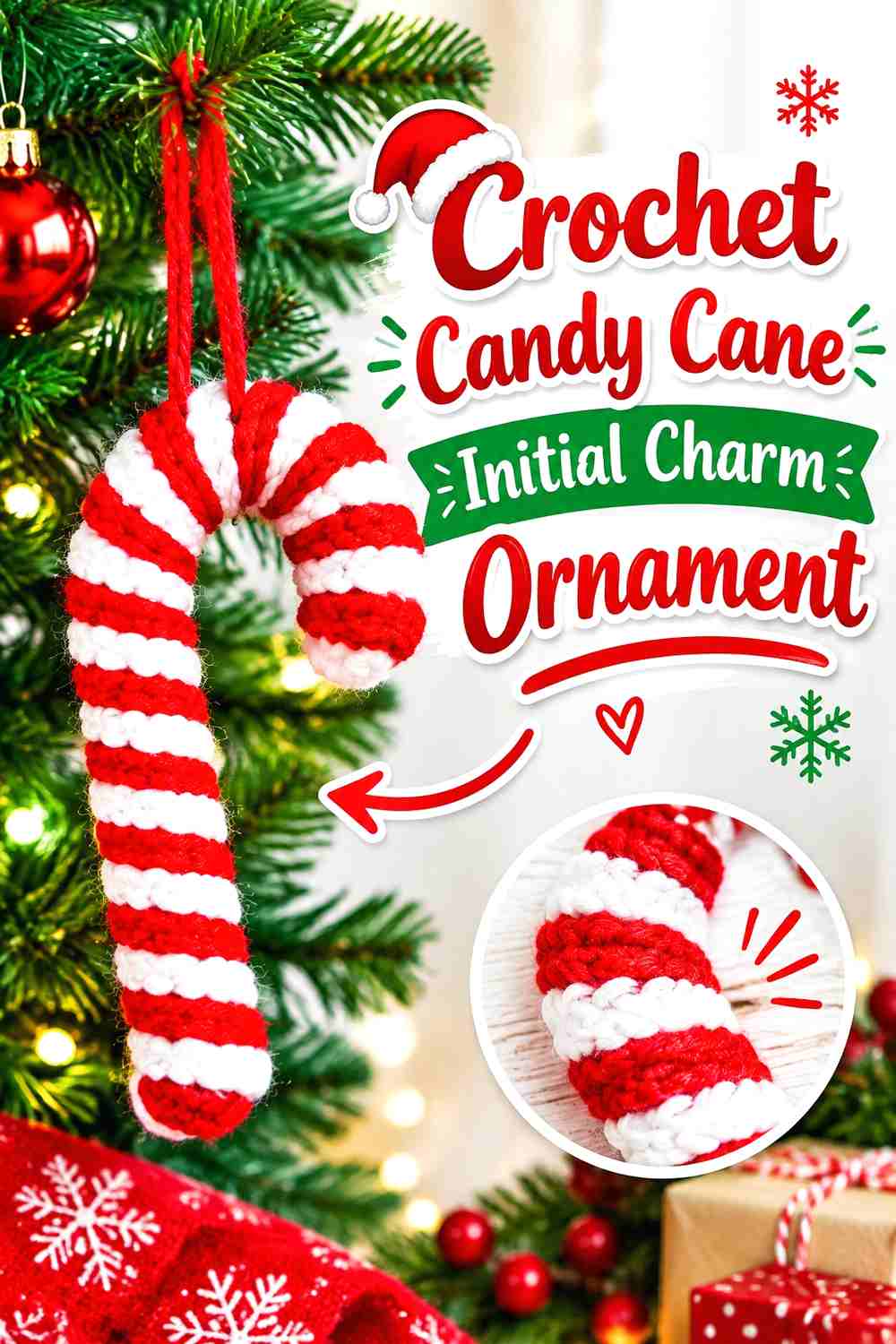 11. Crochet Candy Cane Initial Charm Ornament