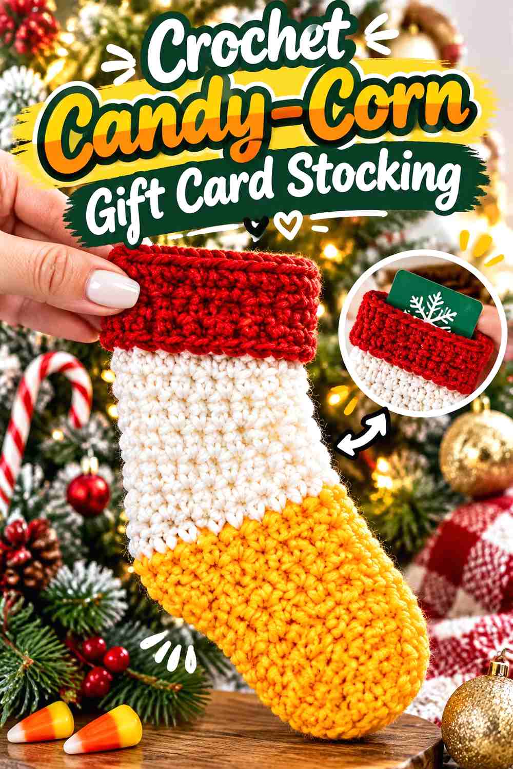 4. Crochet Candy-Corn Gift Card Stocking