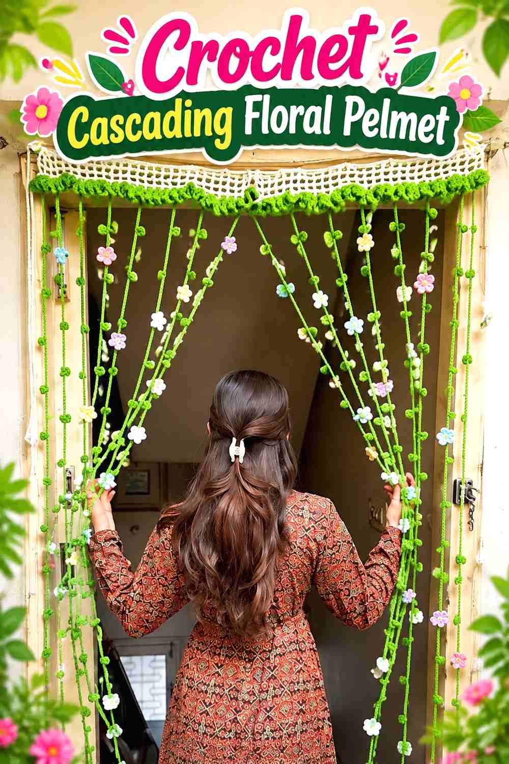 14. Crochet Cascading Floral Pelmet