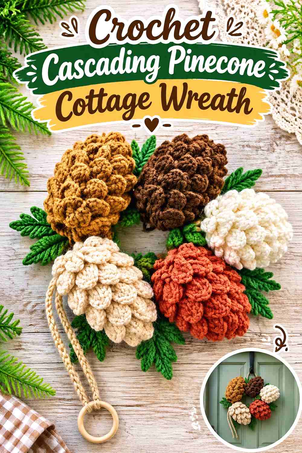 15. Crochet Cascading Pinecone Cottage Wreath