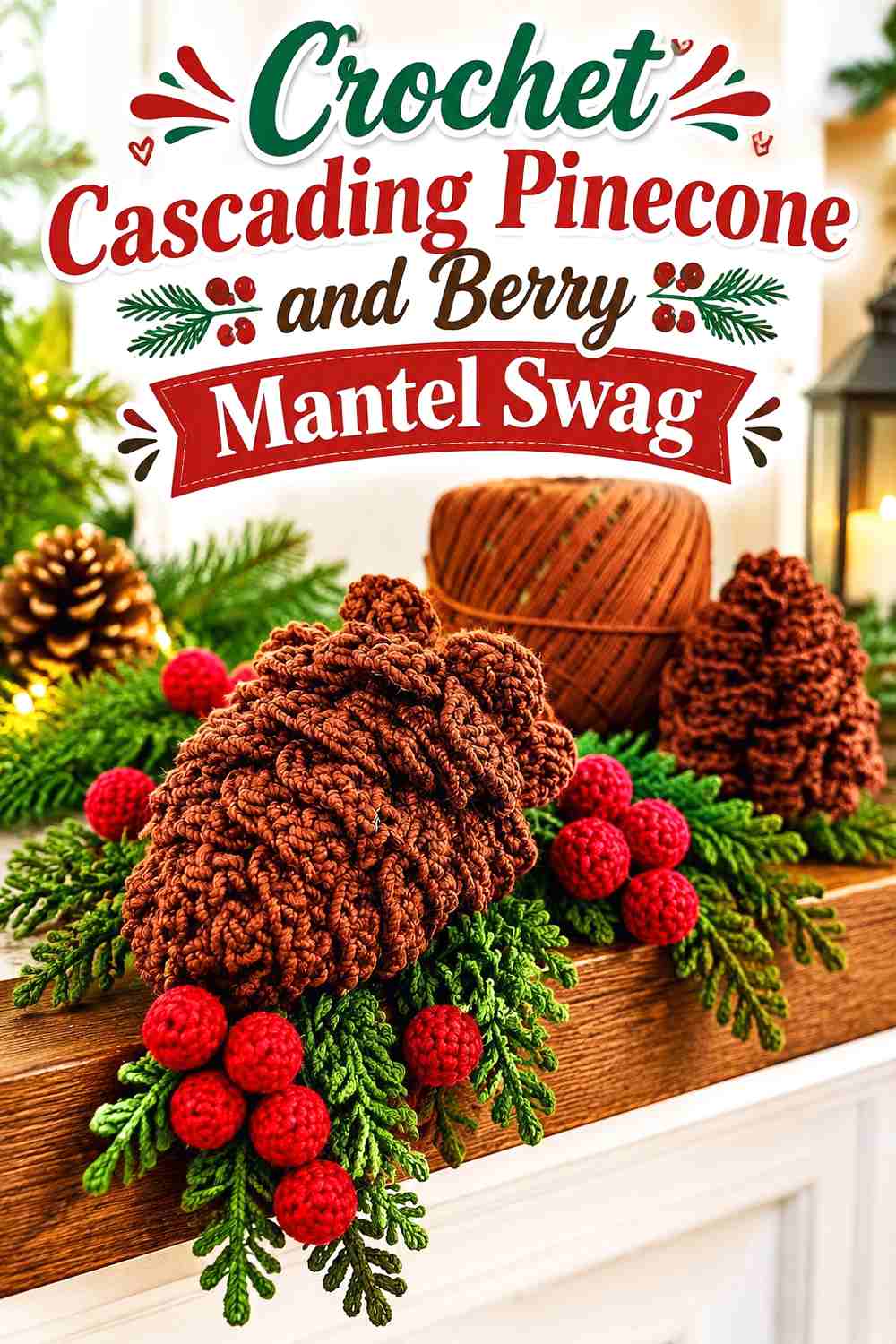 2. Crochet Cascading Pinecone and Berry Mantel Swag