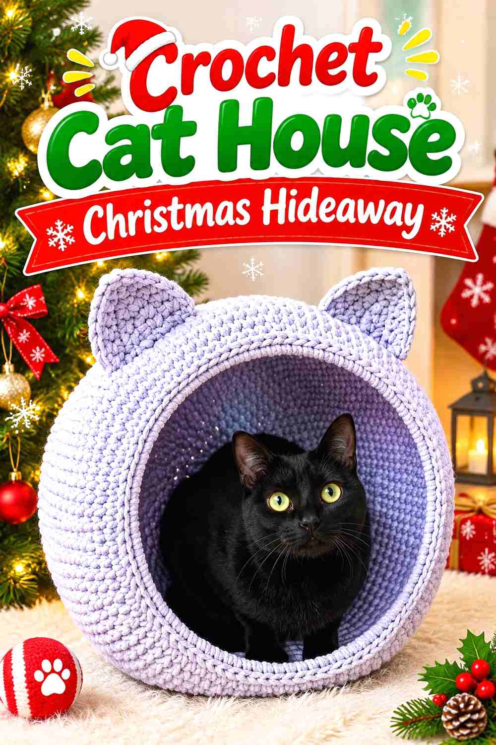 13. Crochet Cat House Christmas Hideaway