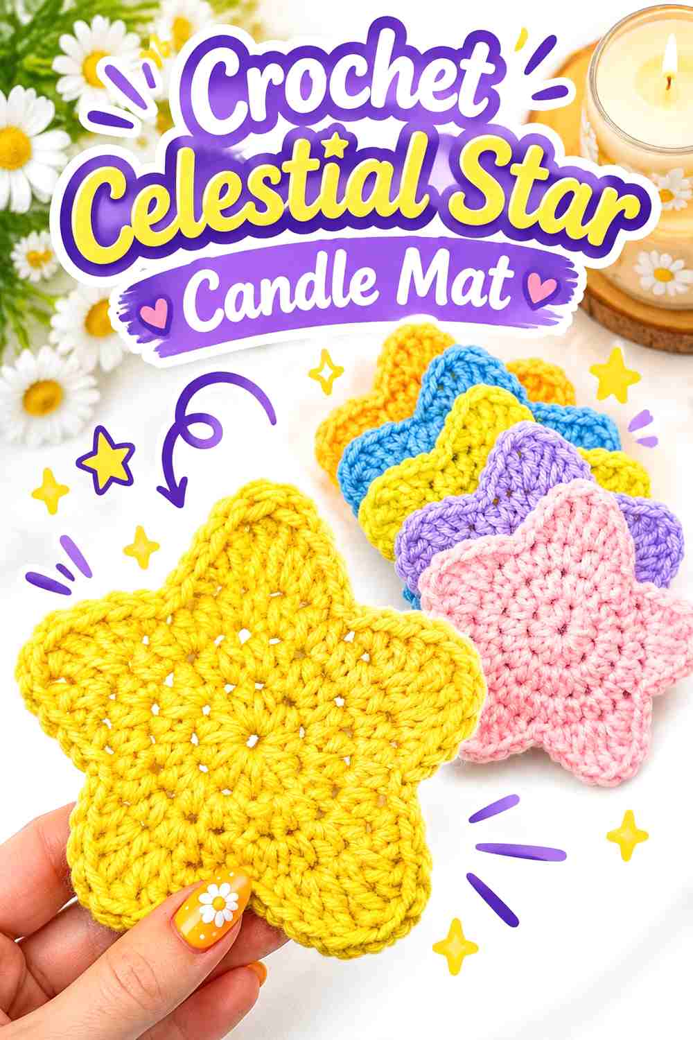 Crochet Celestial Star Candle Mat