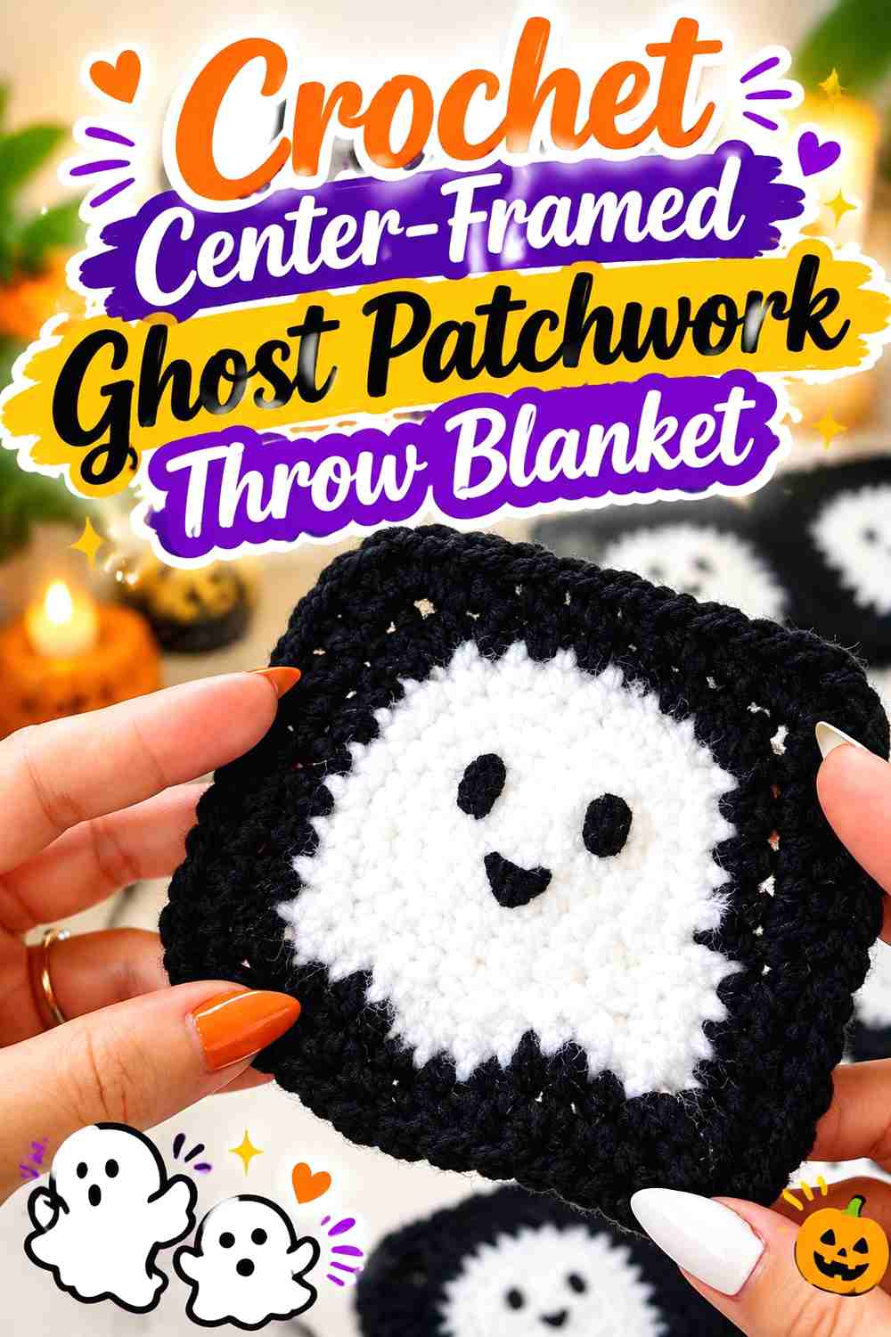 3. Crochet Center-Framed Ghost Patchwork Throw Blanket