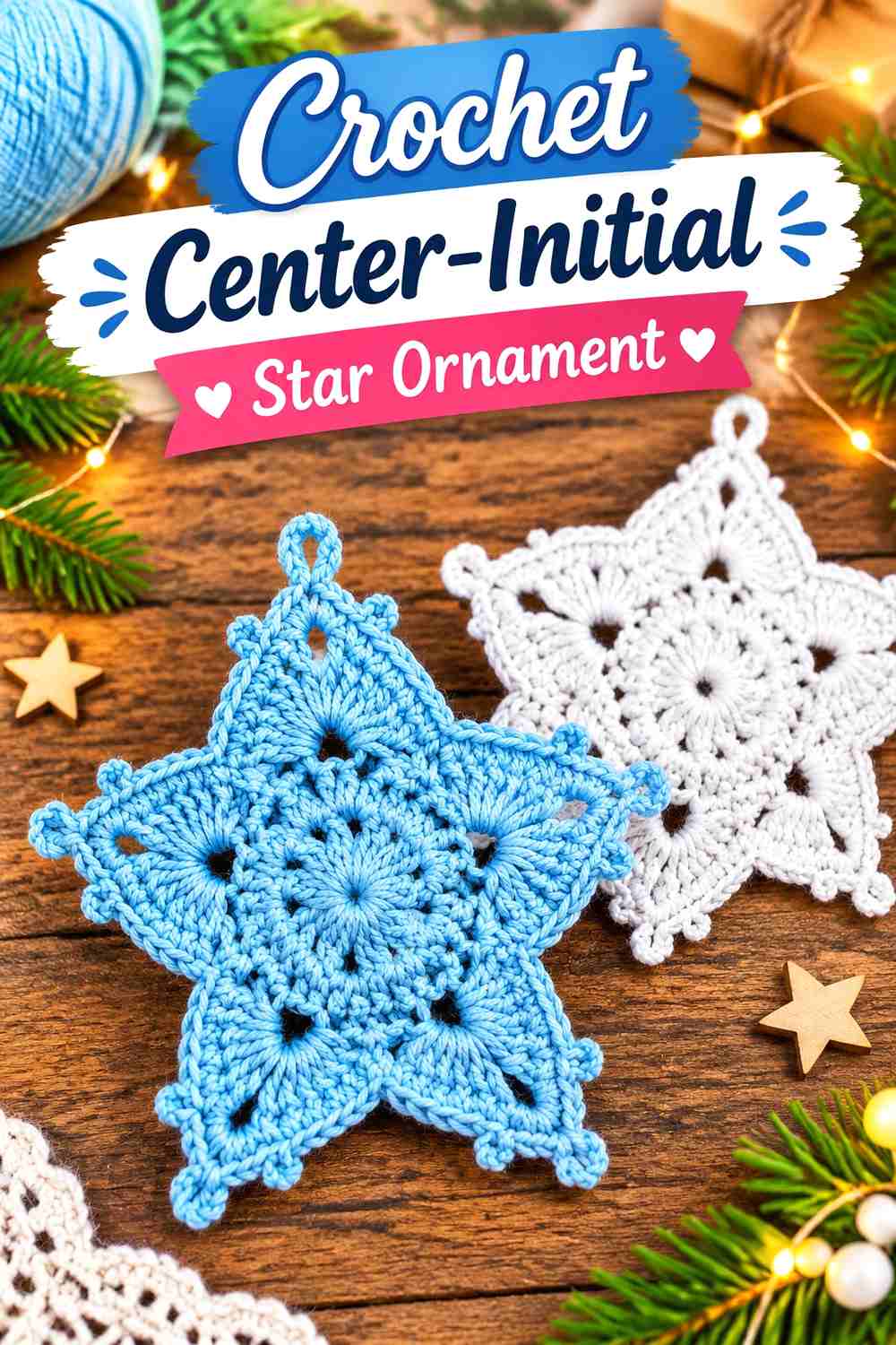 7. Crochet Center-Initial Star Ornament
