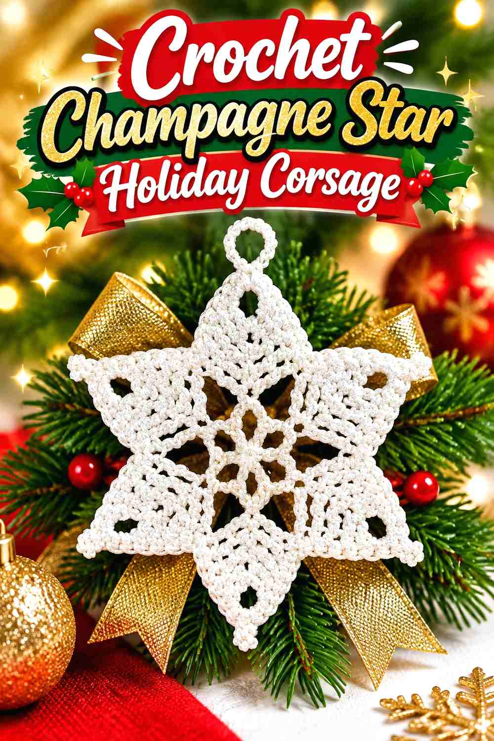 13. Crochet Champagne Star Holiday Corsage