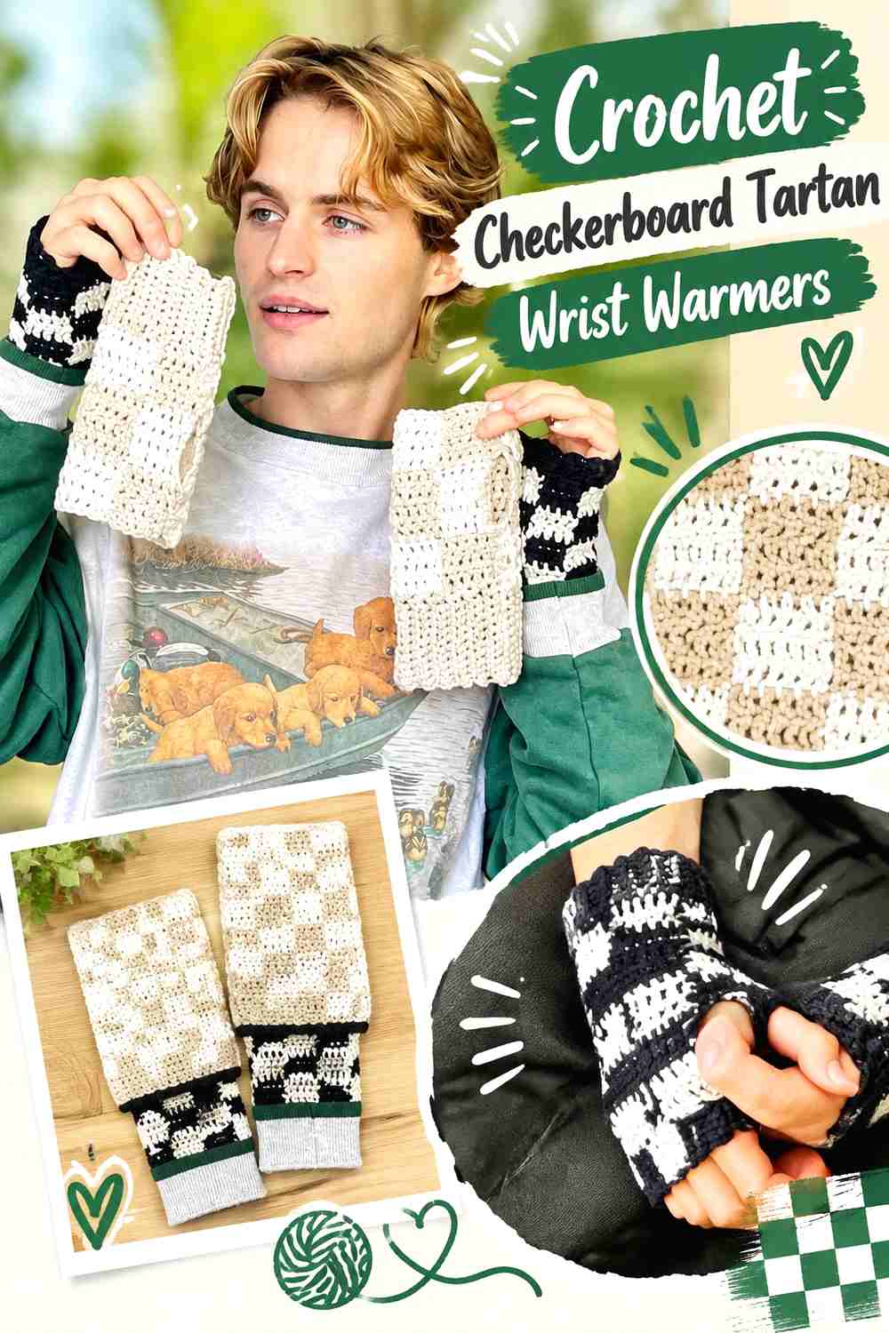 1. Crochet Checkerboard Tartan Wrist Warmers