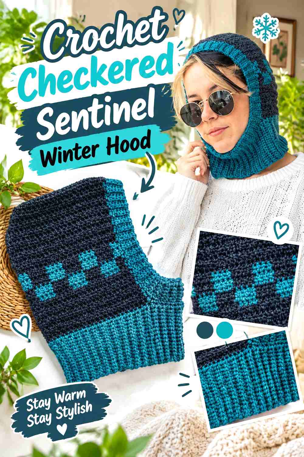 1. Crochet Checkered Sentinel Winter Hood