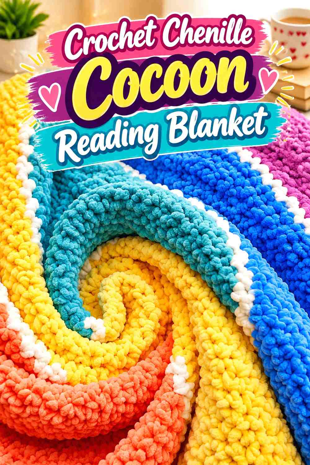 7. Crochet Chenille Cocoon Reading Blanket
