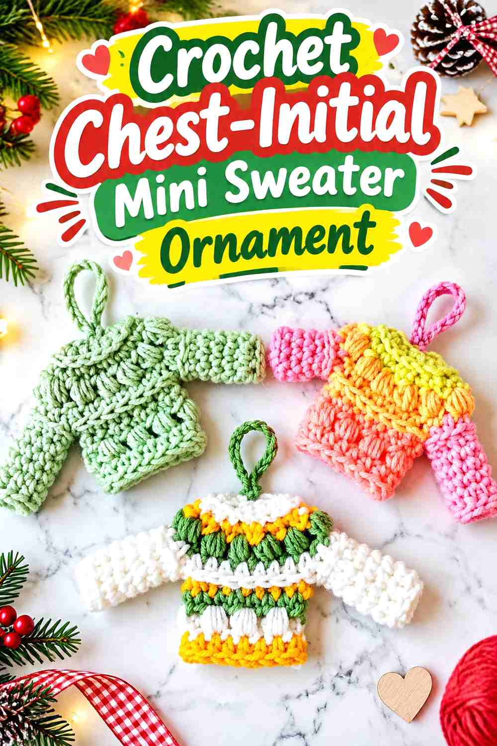 5. Crochet Chest-Initial Mini Sweater Ornament