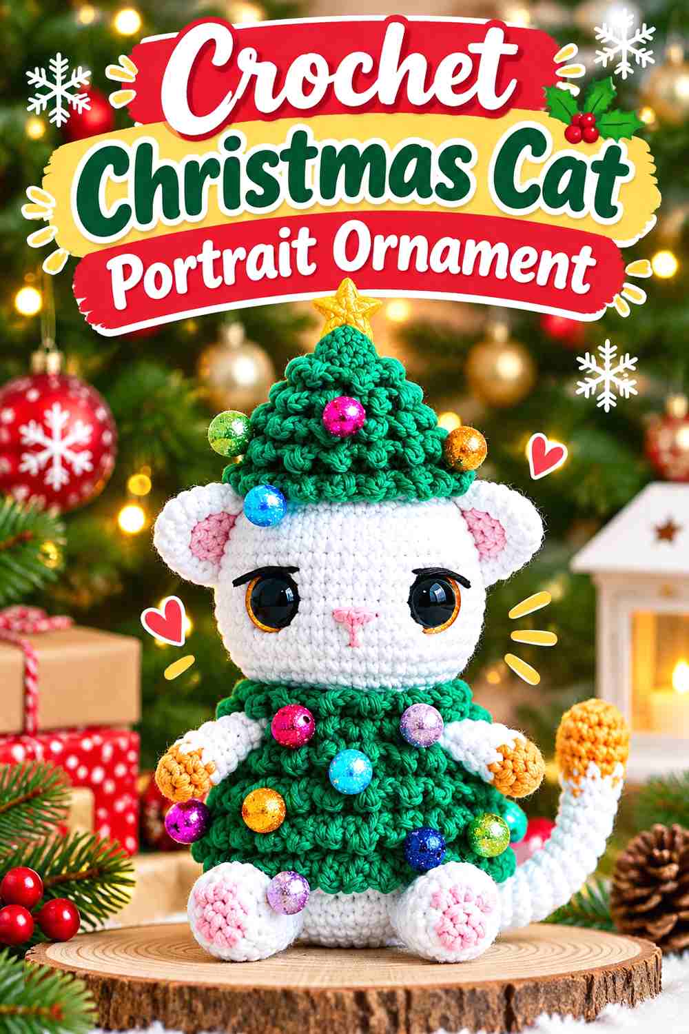 3. Crochet Christmas Cat Portrait Ornament