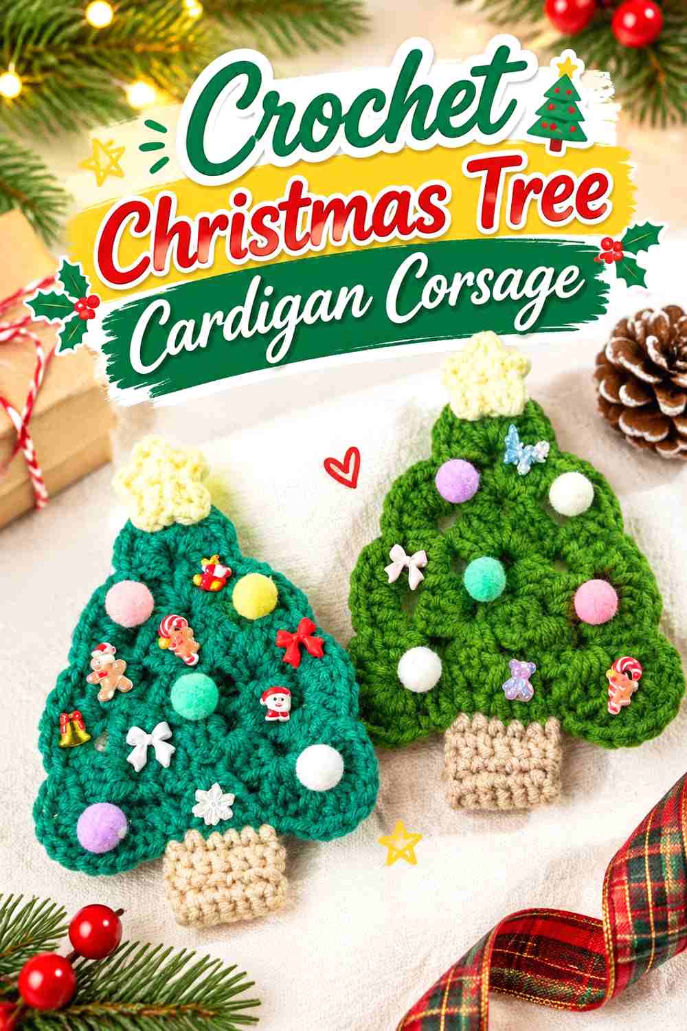 10. Crochet Christmas Tree Cardigan Corsage
