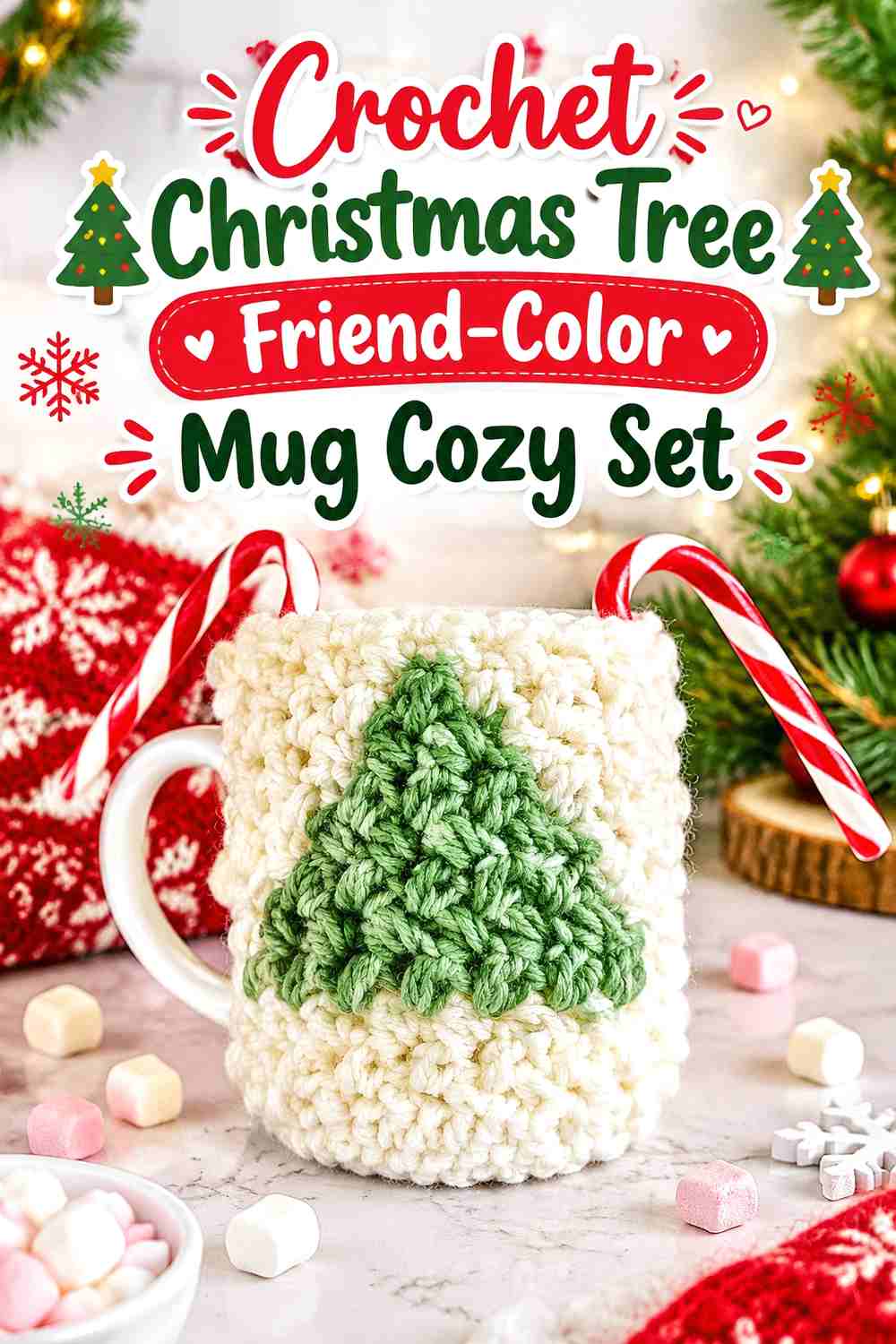 2. Crochet Christmas Tree Friend-Color Mug Cozy Set
