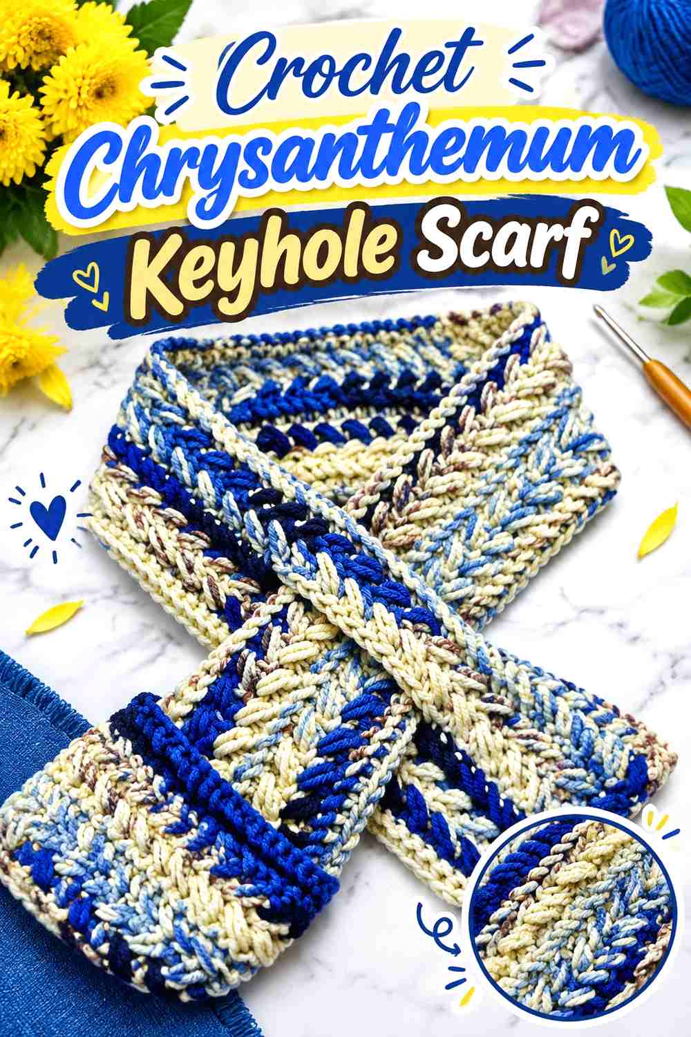 4. Crochet Chrysanthemum Keyhole Scarf