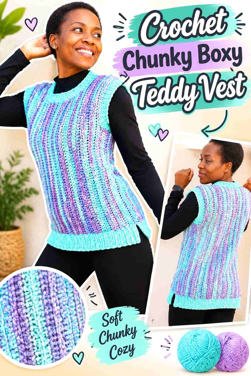 12. Crochet Chunky Boxy Teddy Vest