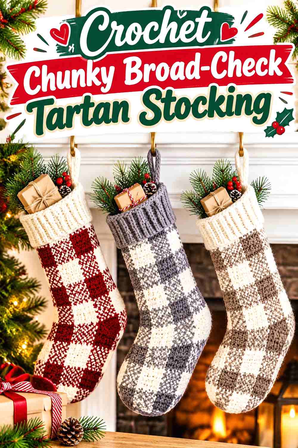 8. Crochet Chunky Broad-Check Tartan Stocking