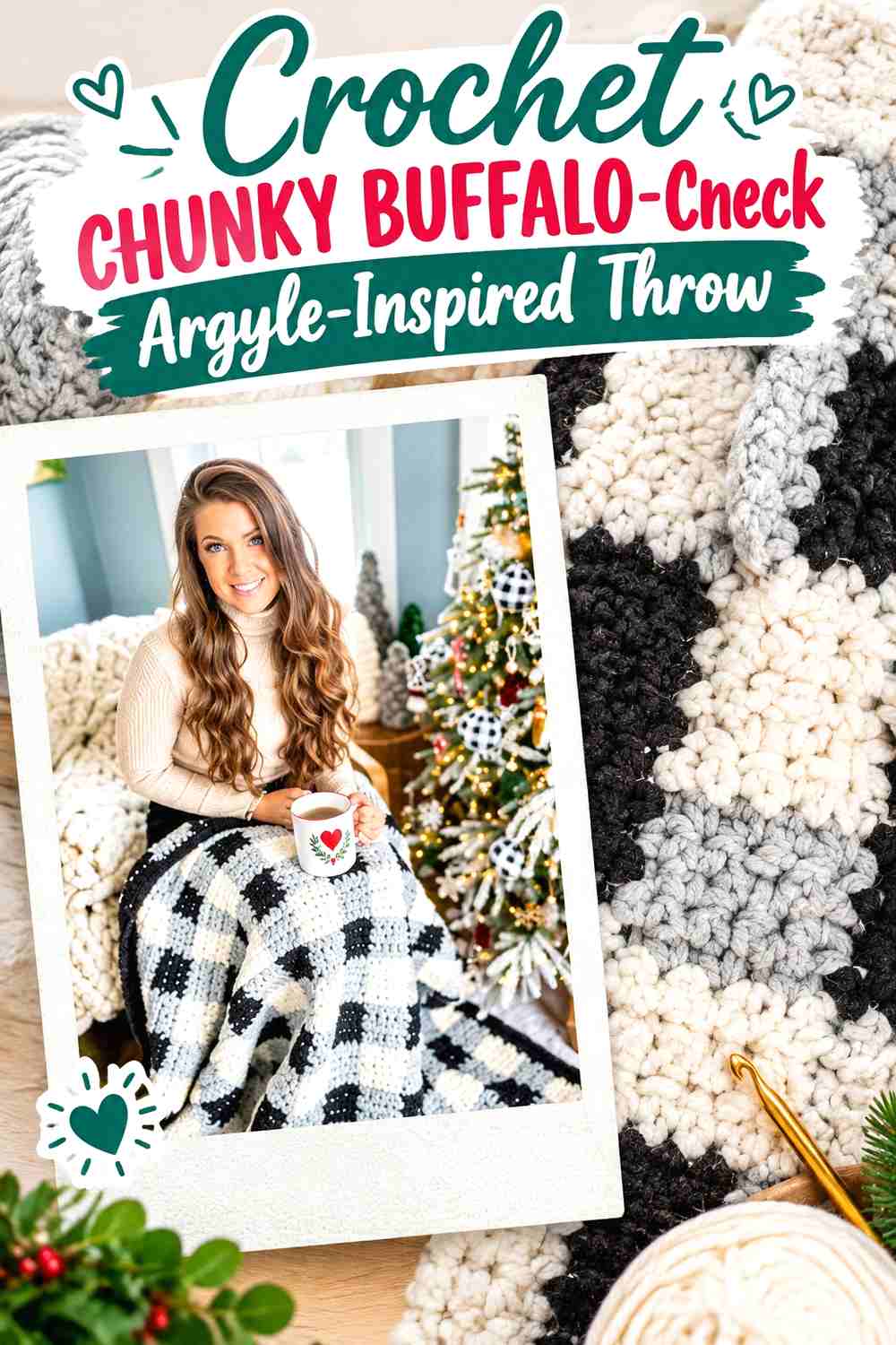 5. Crochet Chunky Buffalo-Check Argyle-Inspired Throw