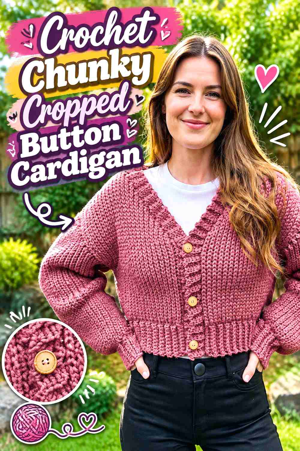 6. Crochet Chunky Cropped Button Cardigan