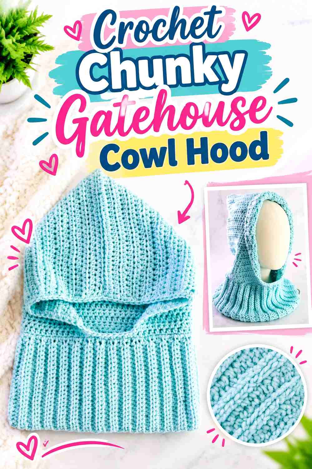 6. Crochet Chunky Gatehouse Cowl Hood