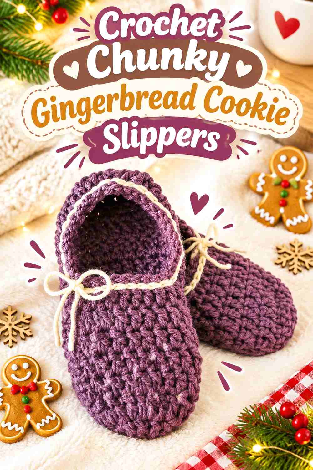 4. Crochet Chunky Gingerbread Cookie Slippers