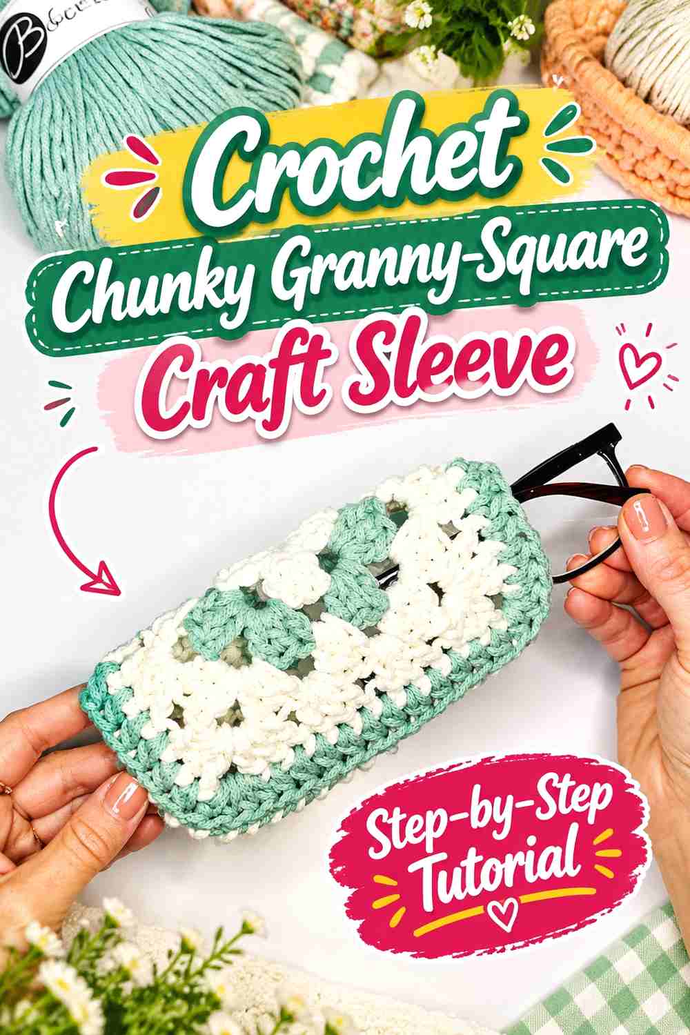 12. Crochet Chunky Granny-Square Craft Sleeve