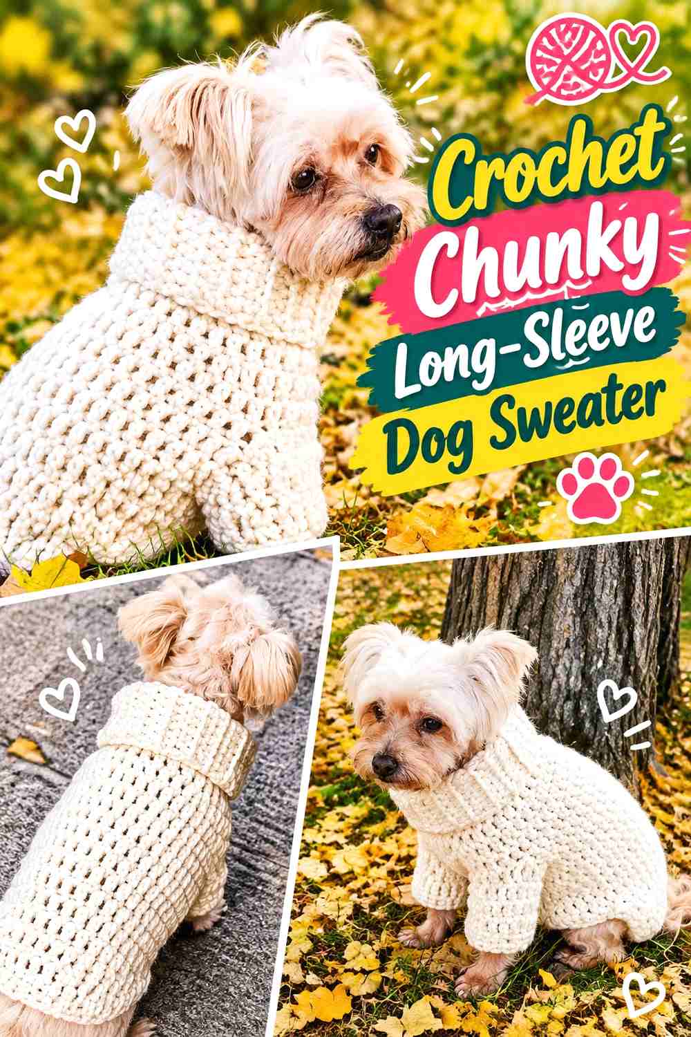 8. Crochet Chunky Long-Sleeve Dog Sweater