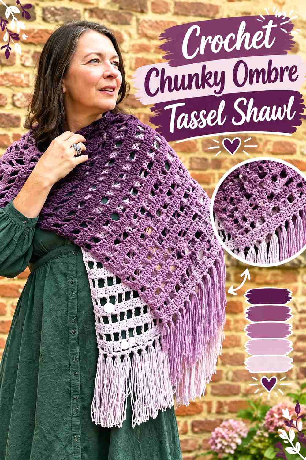 11. Crochet Chunky Ombre Tassel Shawl