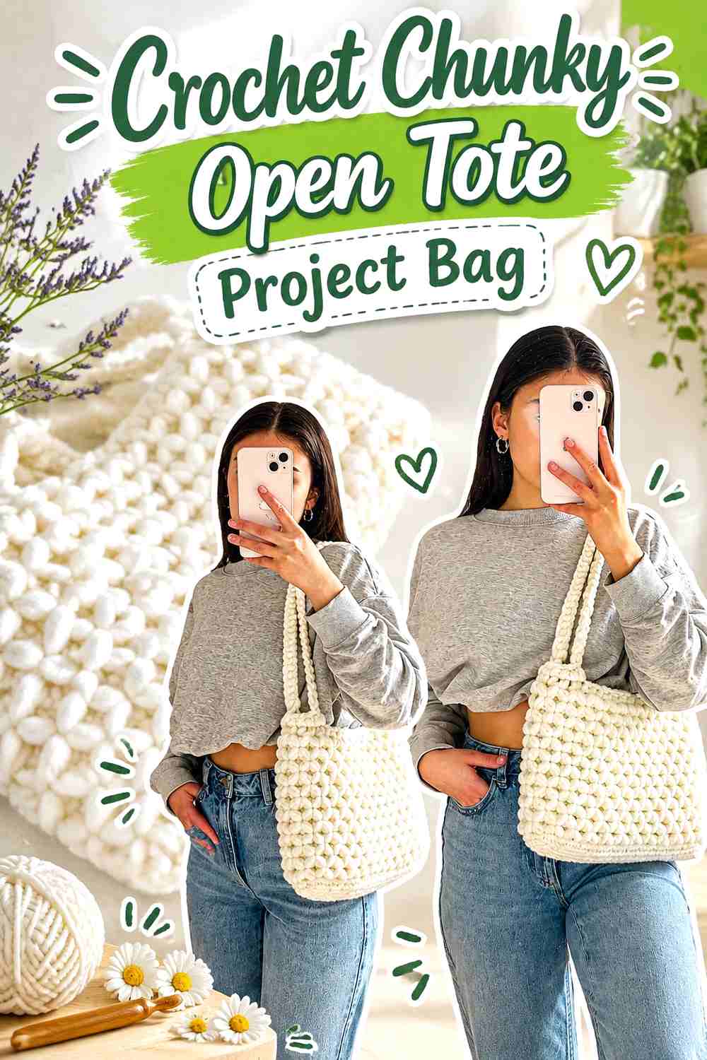 6. Crochet Chunky Open Tote Project Bag