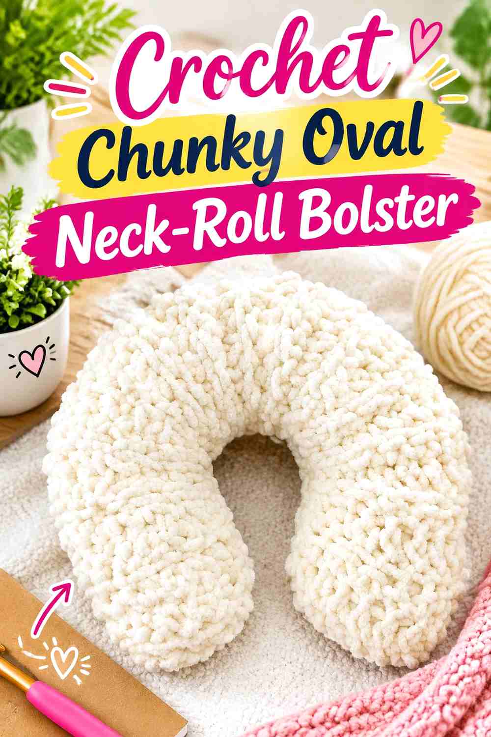 4. Crochet Chunky Oval Neck-Roll Bolster