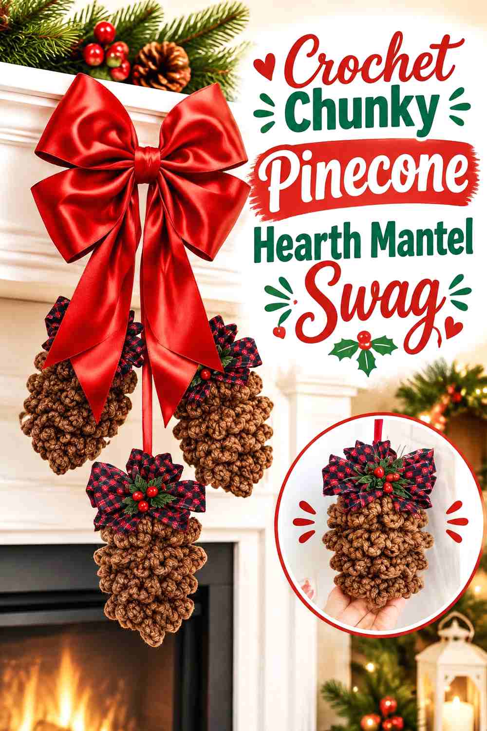 4. Crochet Chunky Pinecone Hearth Mantel Swag