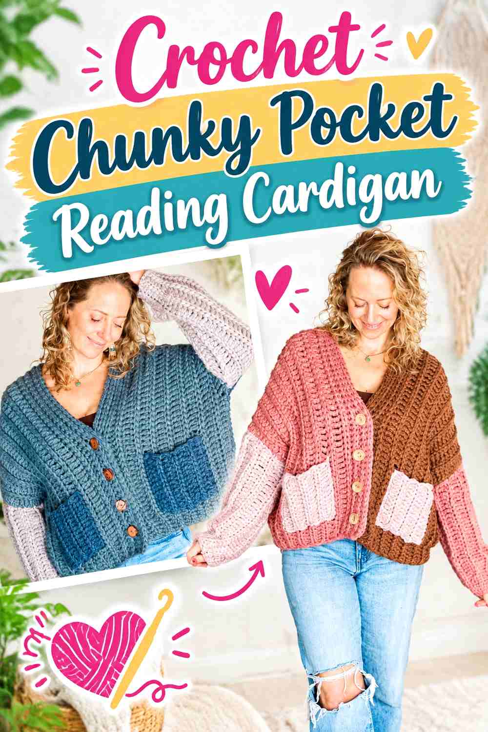 13. Crochet Chunky Pocket Reading Cardigan