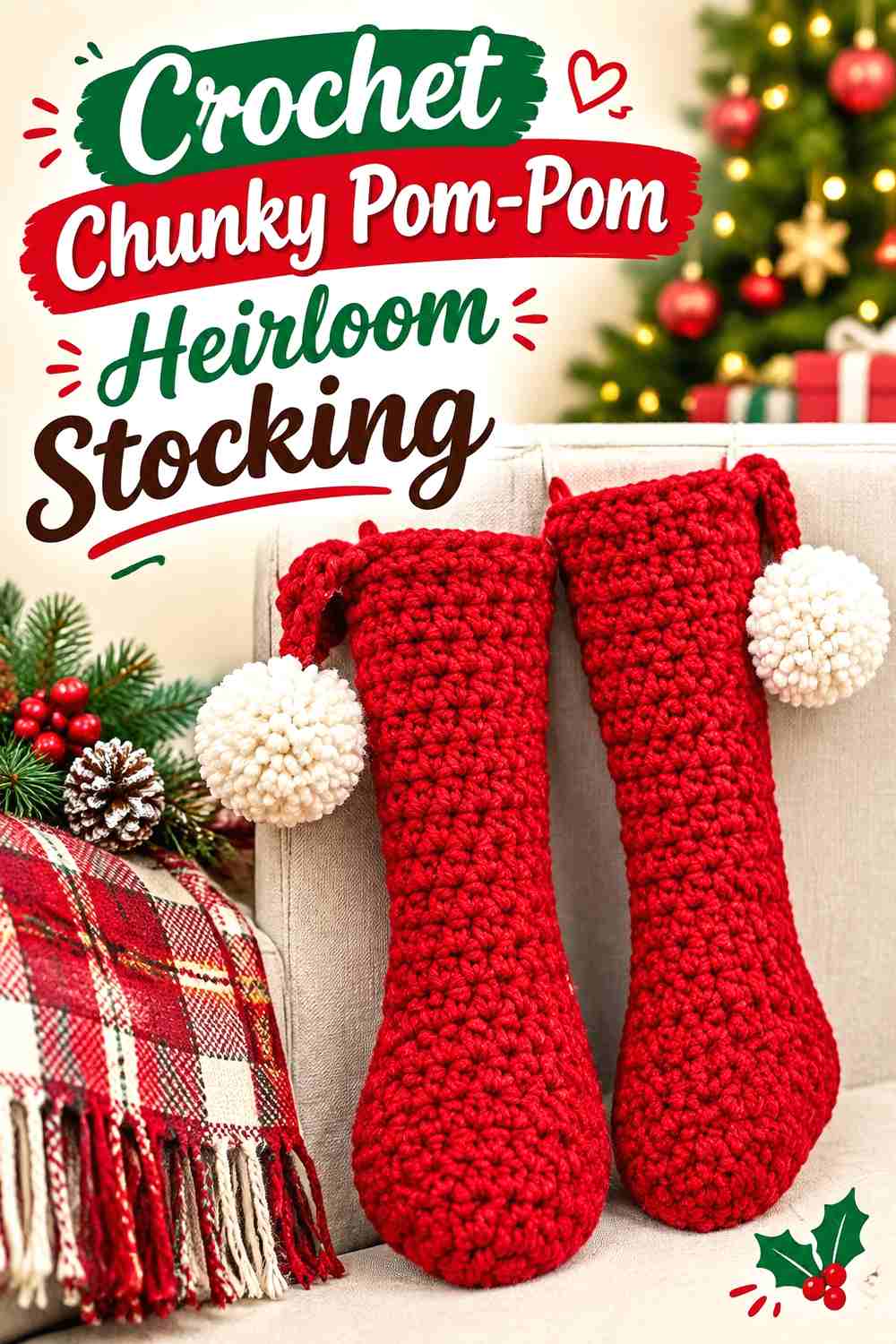 12. Crochet Chunky Pom-Pom Heirloom Stocking