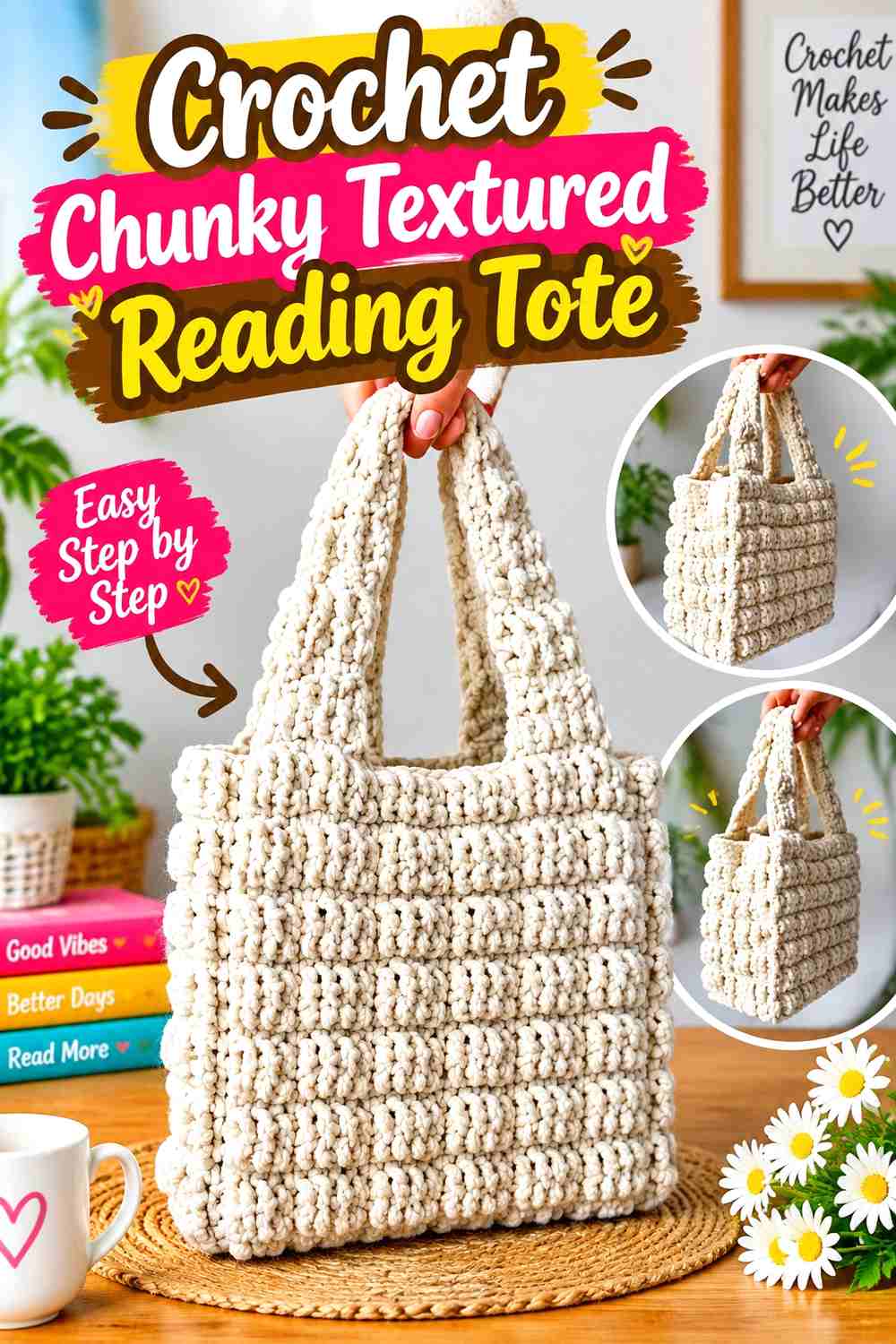 10. Crochet Chunky Textured Reading Tote