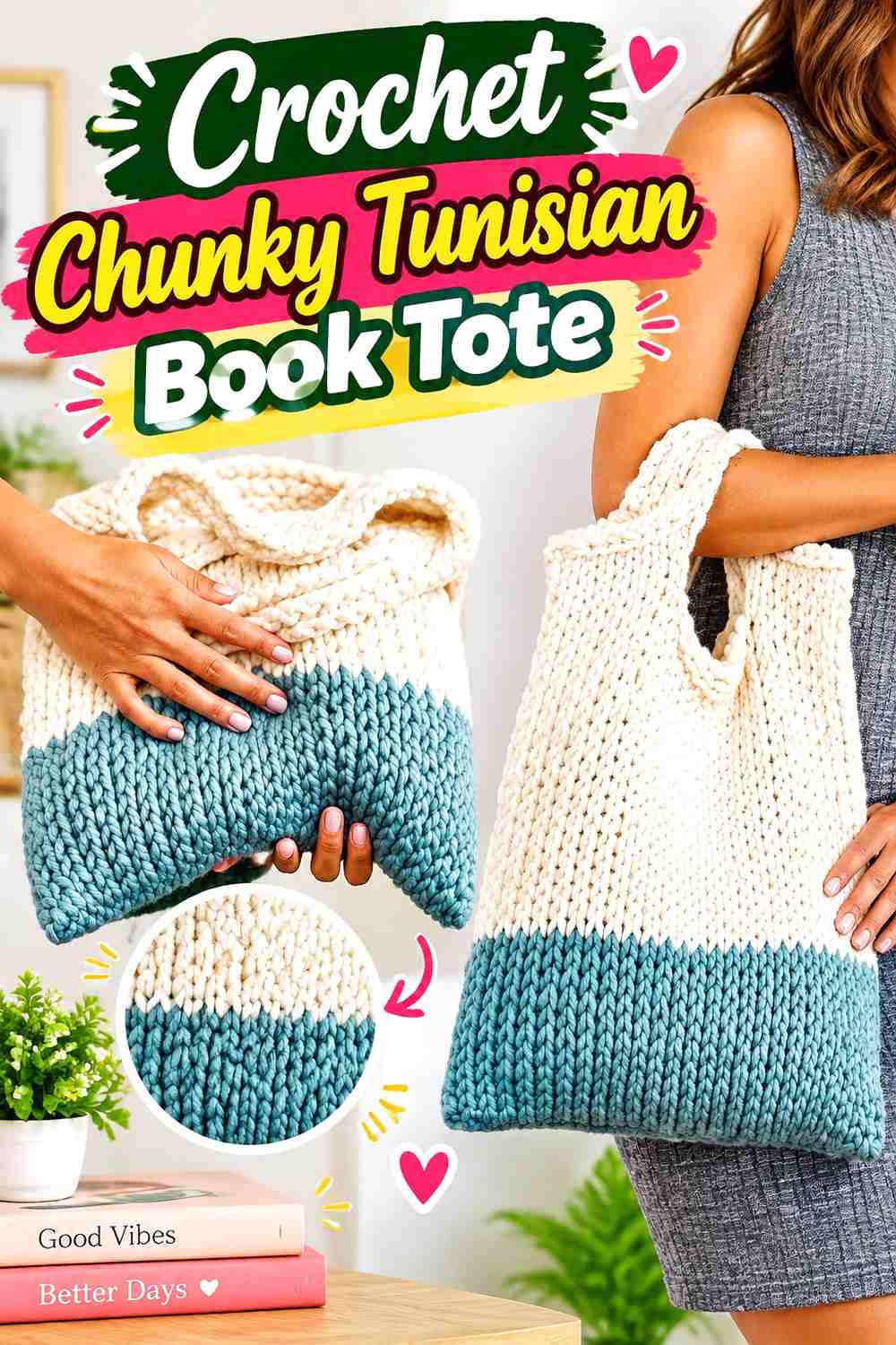 4. Crochet Chunky Tunisian Book Tote