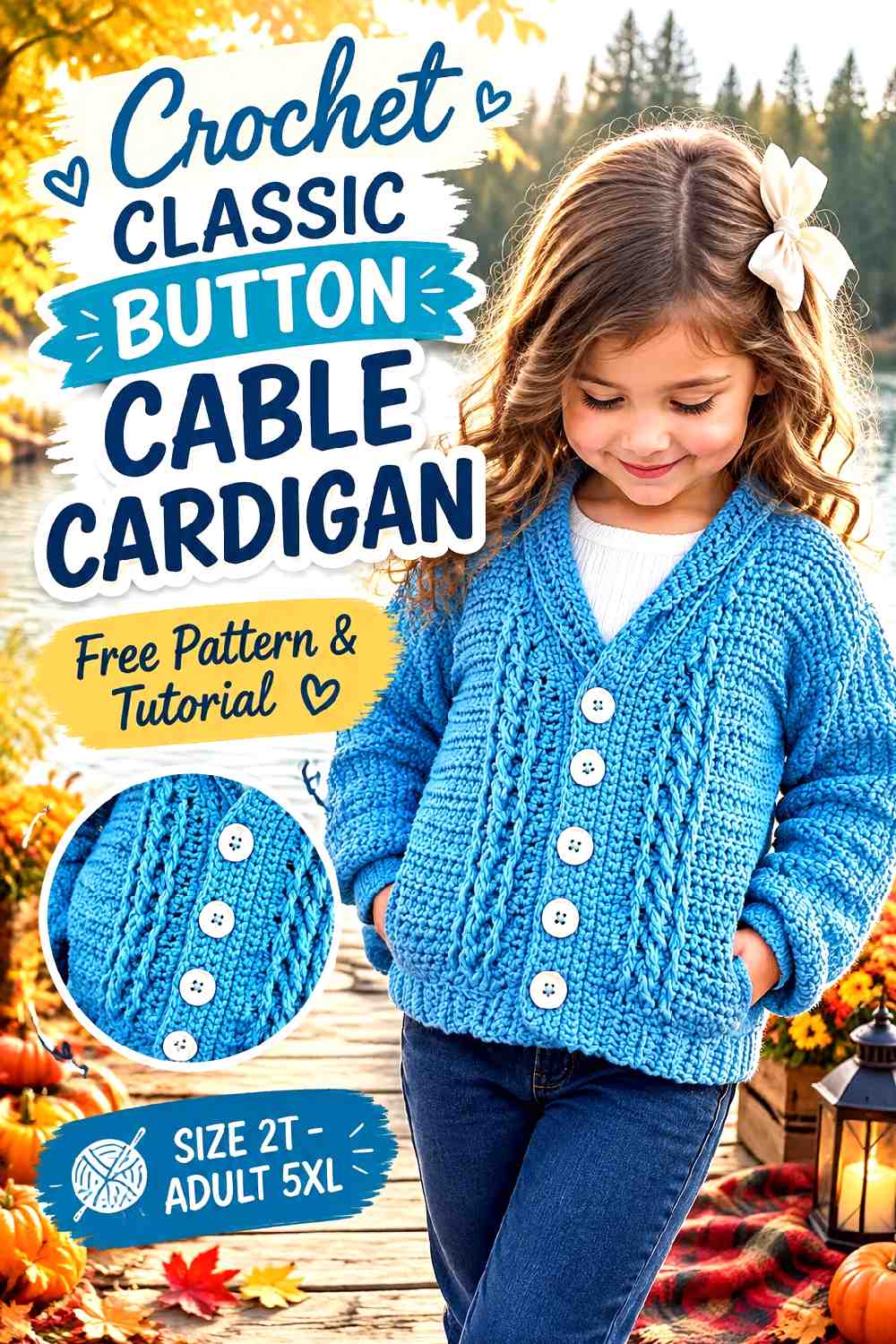 9. Crochet Classic Button Cable Cardigan