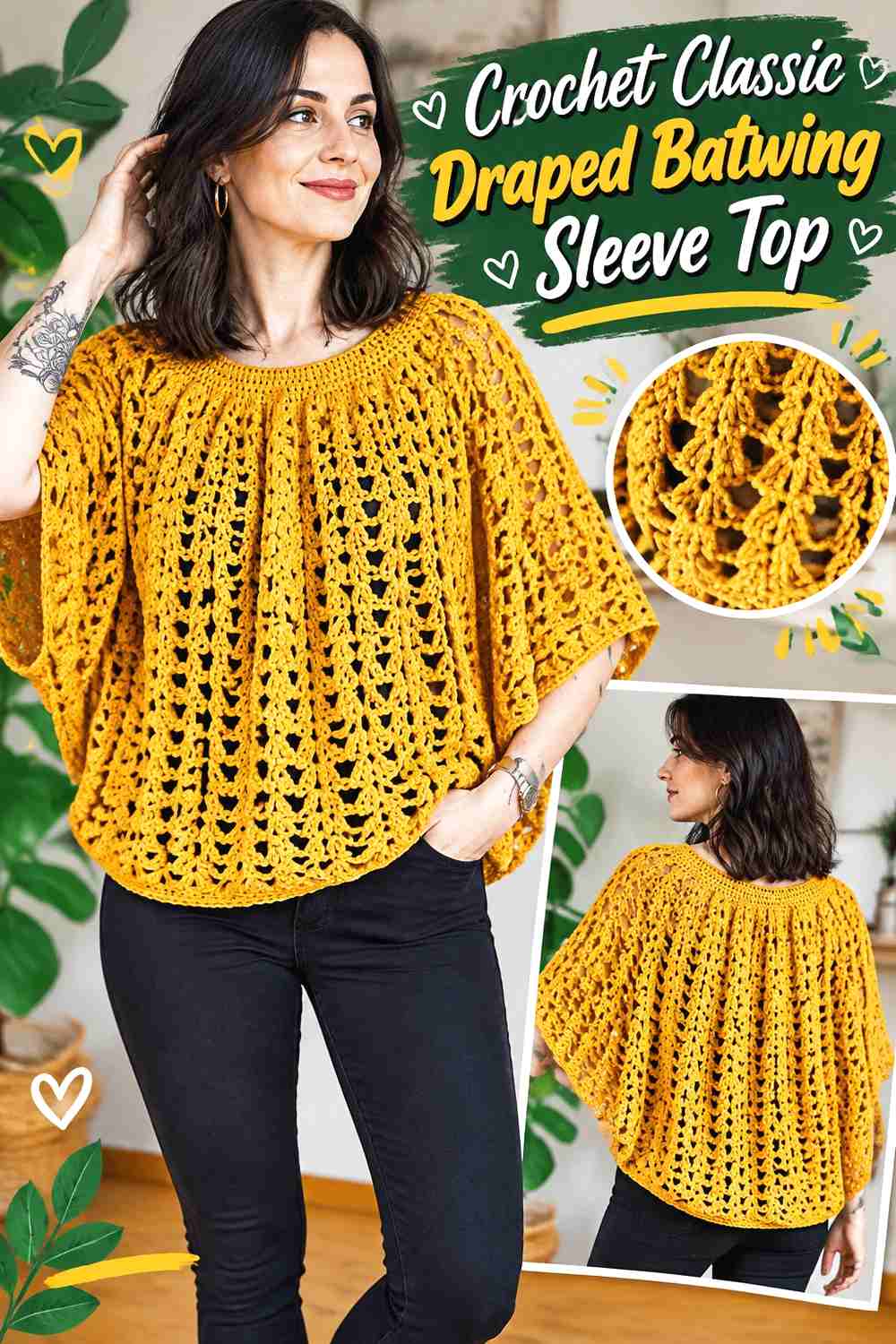 2. Crochet Classic Draped Batwing Sleeve Top