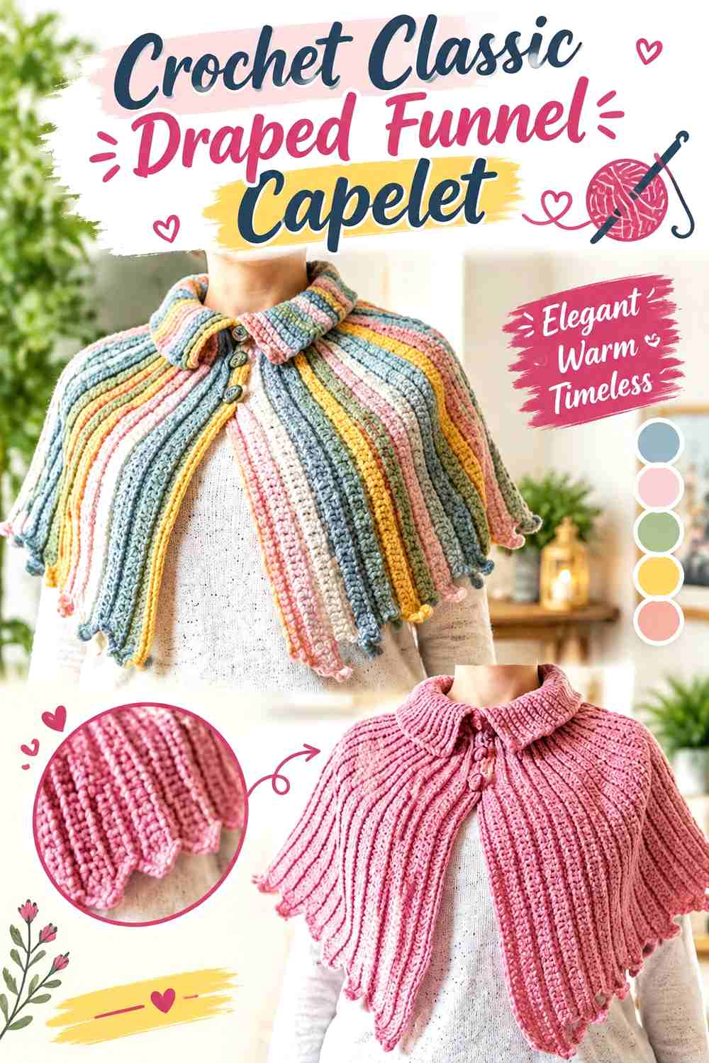 7. Crochet Classic Draped Funnel Capelet