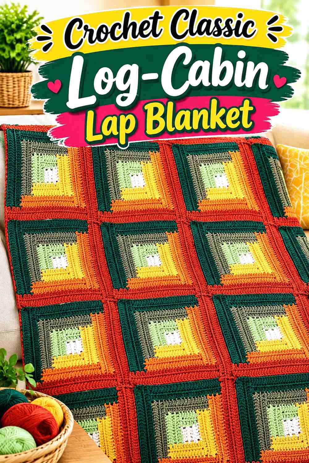 15. Crochet Classic Log-Cabin Lap Blanket
