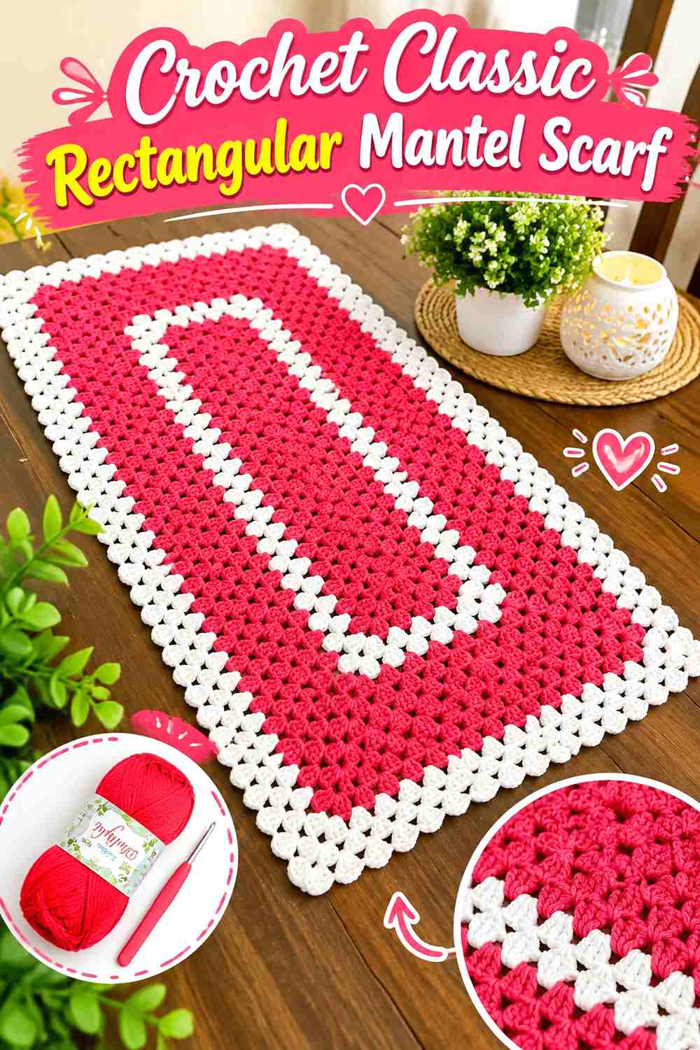 9. Crochet Classic Rectangular Mantel Scarf
