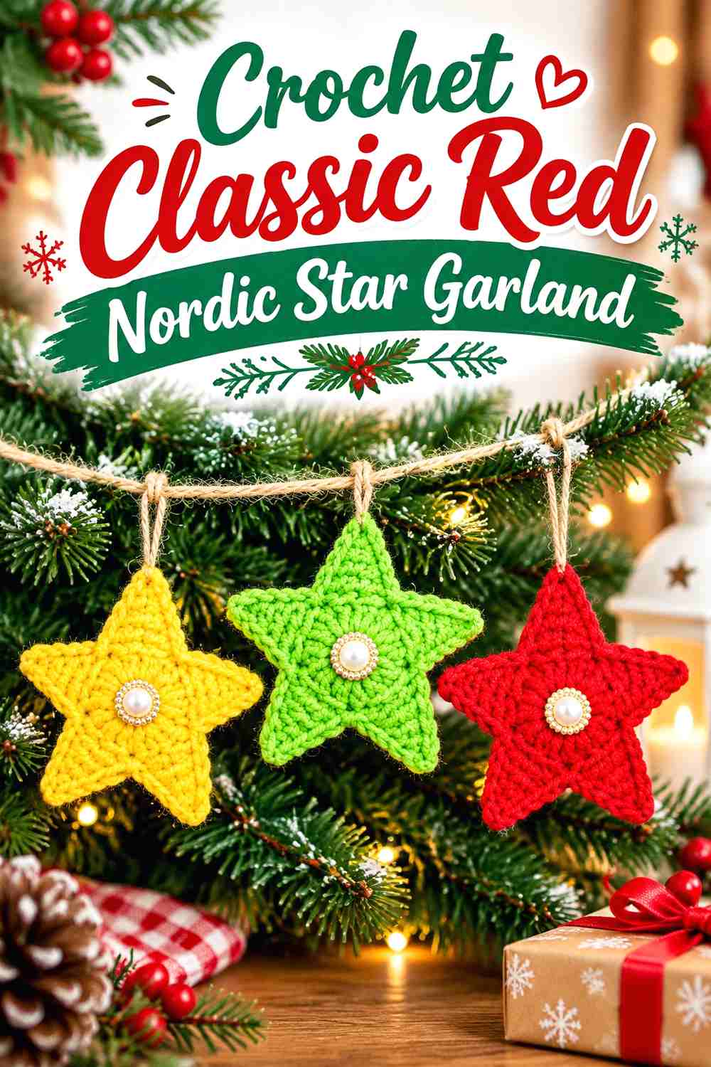 10. Crochet Classic Red Nordic Star Garland