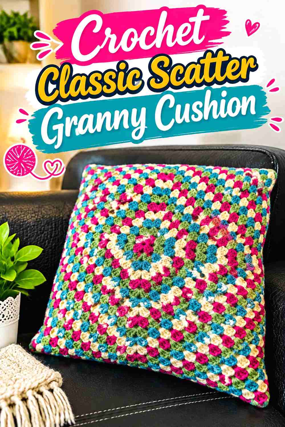 13. Crochet Classic Scatter Granny Cushion
